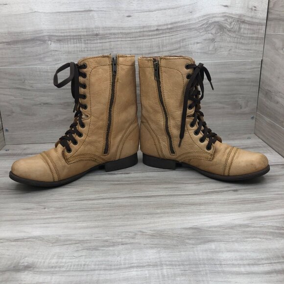 Zigi Soho Combat Boots Women's 8 Punisher Tan Leather Zip Lace Up - Picture 7 of 11